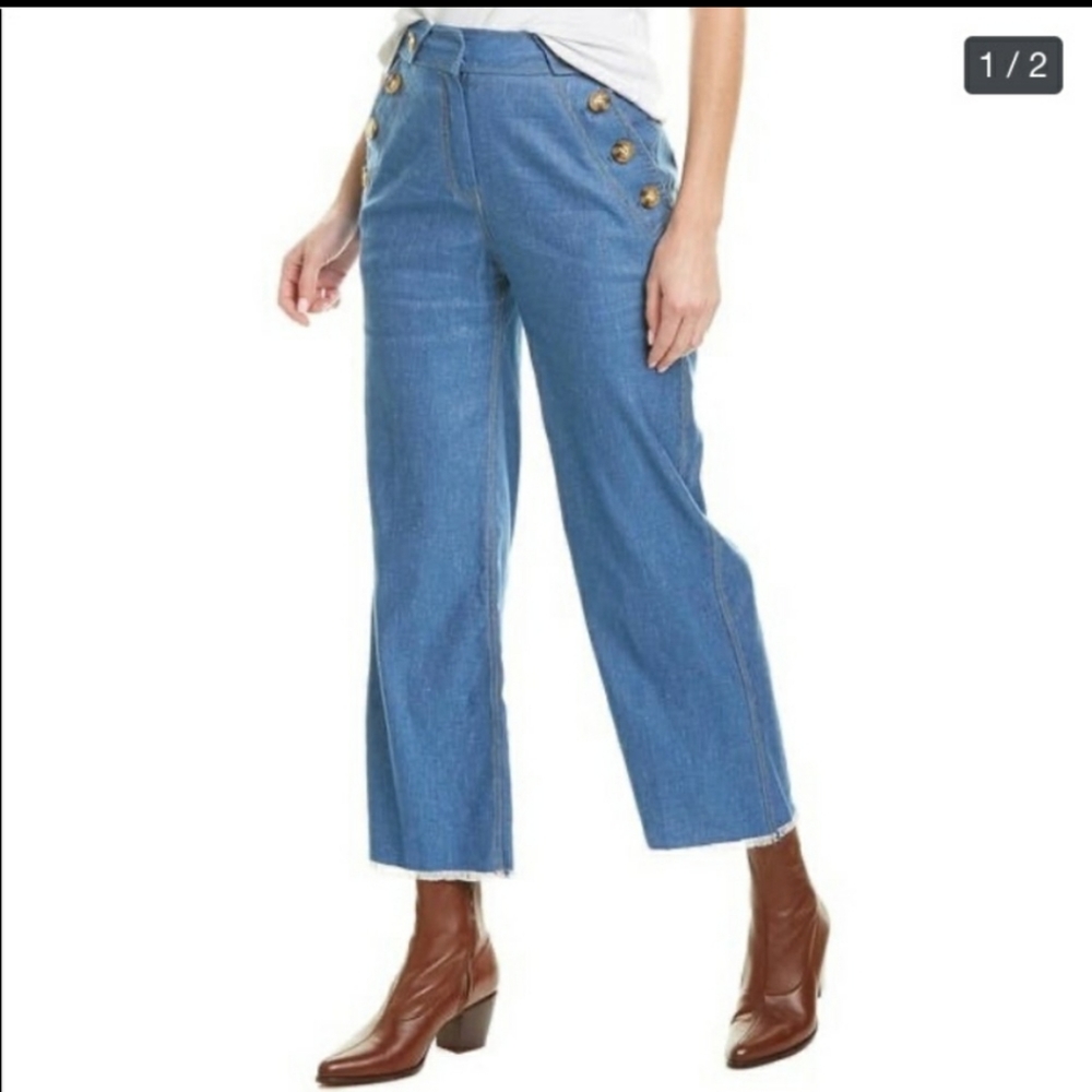 Derek‎ Lam 10 Crosby Slim Linen-Blend Indigo Cropped Pants Size 4
